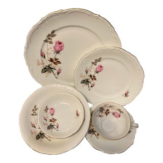 6 Piece Mitterteich Pink Rose Bavaria Germany Place Setting, 1930s For Sale