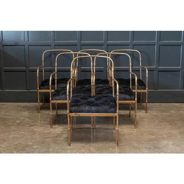 1950s Set of Faux Bamboo and Gilt Iron Armchairs in the Style of Jacques Adnet For Sale - Image 5 of 8