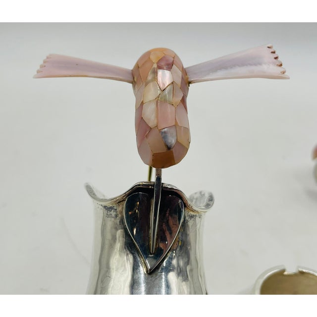Los Castillo Silver Hummingbird Creamer, Sugar & Ladle, Taxco 1960s For Sale - Image 15 of 18