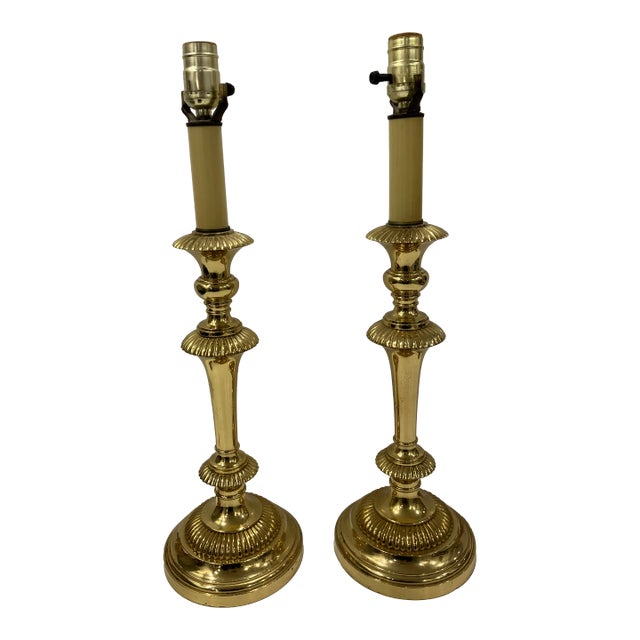Pair of 1990s Gold Plated Candlestick Lamps For Sale