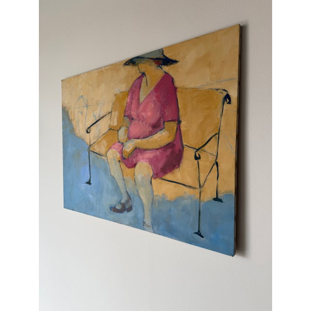 1980s Vintage Figurative Impressionist Seated Woman Oil on Canvas Painting For Sale - Image 4 of 11