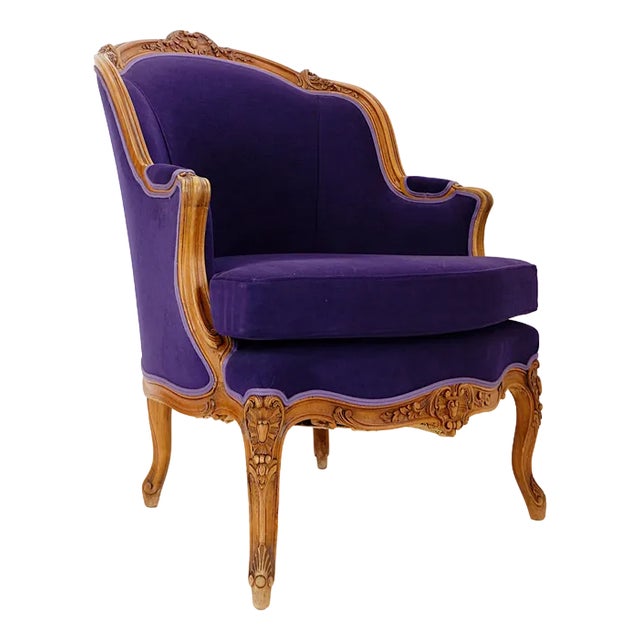 French Bergere Armchair in Velvet For Sale