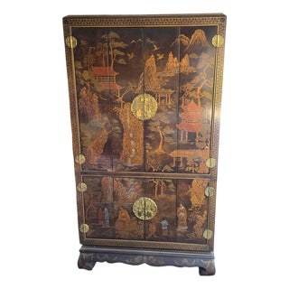 Vintage Henredon Folio 10 Chinoiserie Entertainment Storage Armoire 72" For Sale