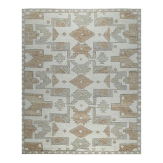 8x10 Ivory Hand-Knotted Wool Diamond Medallion Geometric Traditional Carpet Rug For Sale