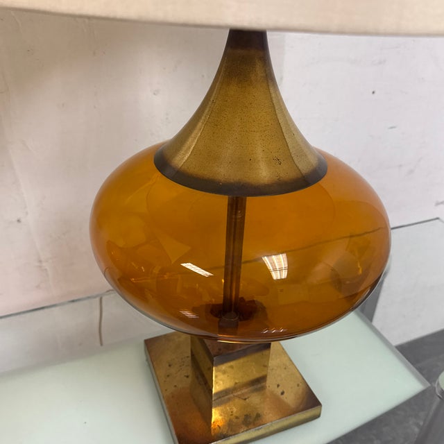 Italian Murano Inspired Amber Glass Table Lamps, Pair For Sale - Image 10 of 12