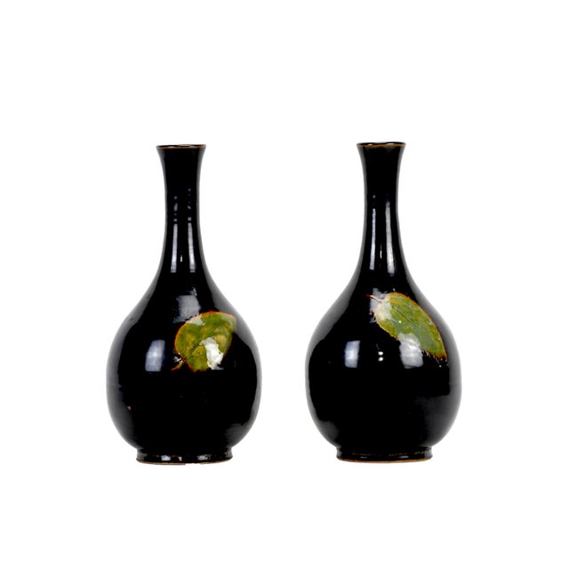 Black A Pair of Chinese20th-Century Jizhou Kiln Wood Leaf Pattern Vases For Sale - Image 8 of 8