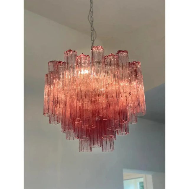 Contemporary violet “tronchi” chandelier very rare violet-ametista color tronchi murano glass. “tronchi”are blown inside a...