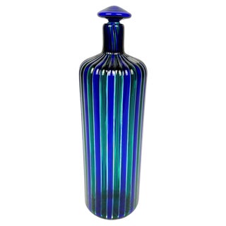 Blue and Green Murano Glass Bottle attributed to Fulvio Bianconi for Venini, Italy, 1988 For Sale