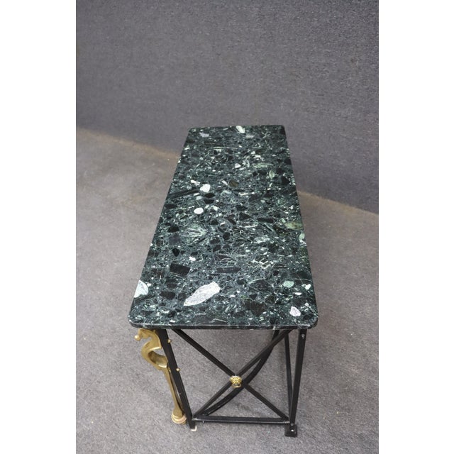Maison Charles Style Brass Seahorse Console Table With Verdi Marble Top For Sale - Image 11 of 15