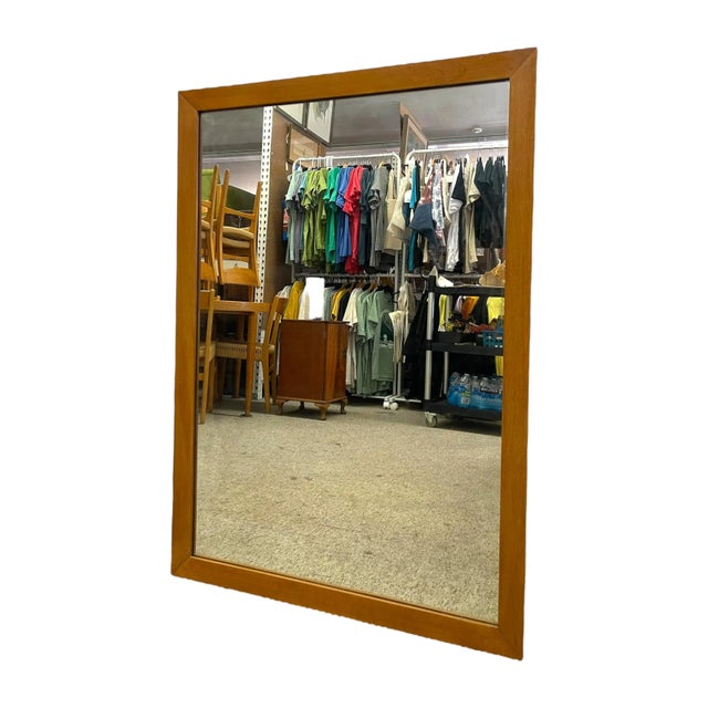 Vintage Mid-Century Modern Framed Wall Mirror -Rectangular Hanging Mirror For Sale - Image 4 of 10
