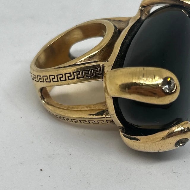Versace 1990s Gianni Versace Black Agate Oversized Cocktail Ring For Sale - Image 4 of 9