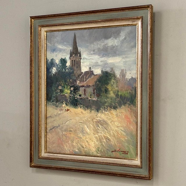 Framed Oil Painting on Canvas by Jose Salvaggio (1953-) 'Village on the Saulx River, Meuse' For Sale - Image 4 of 16