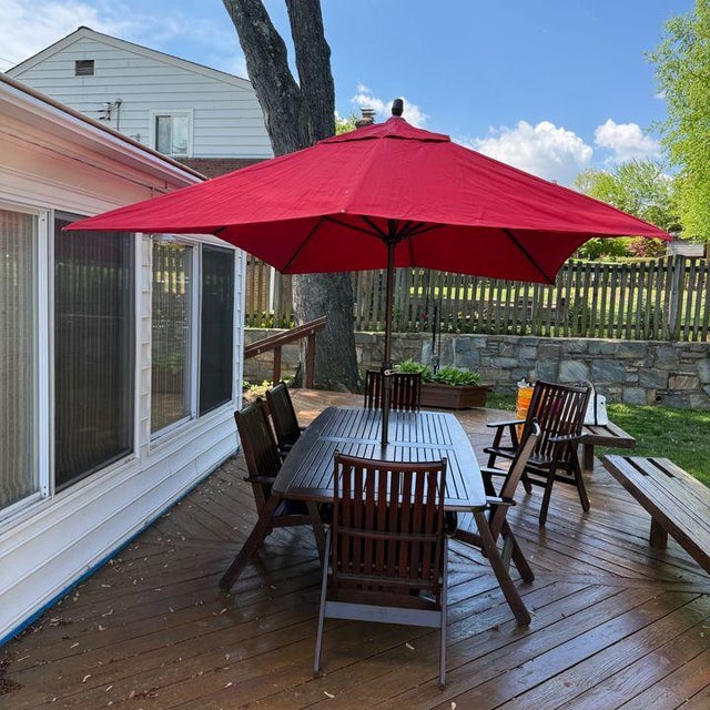 Transitional Jensen Outdoor Dining Set With Umbrella For Sale - Image 3 of 6