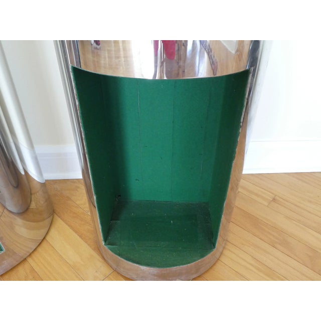 Silver 1970's Pace Style Polished Stainless Steel Pedestals - a Pair For Sale - Image 8 of 11