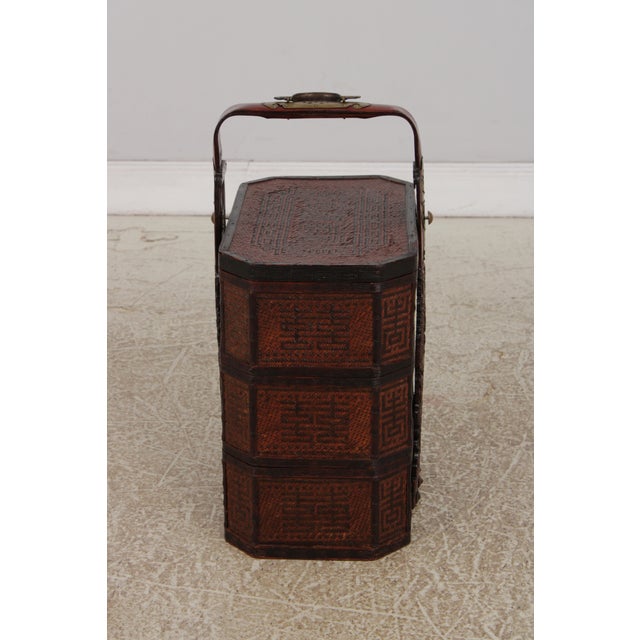 1900 - 1909 Vintage Chinese Tiered Rattan Wedding Basket For Sale - Image 5 of 16