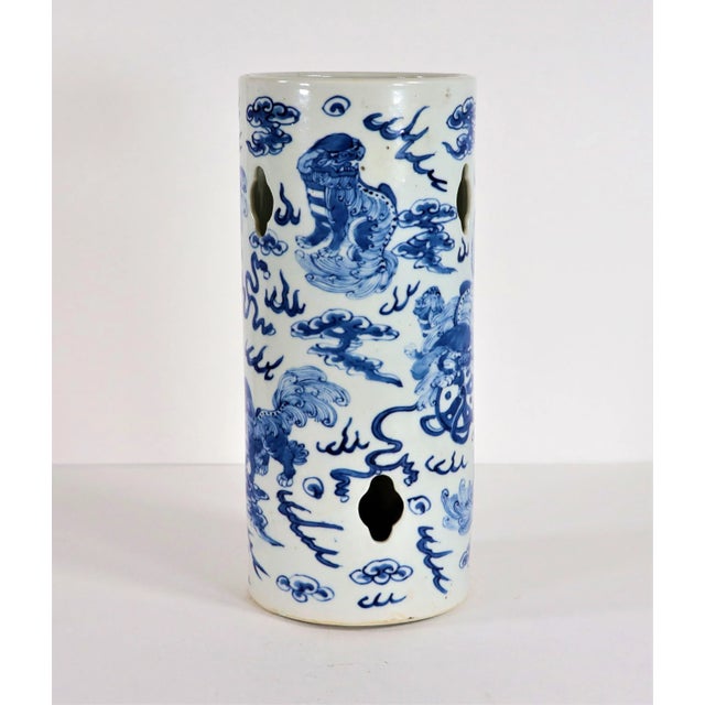 Chinese Early 20th Century Qing Style Chinese Blue and White Hat Stand For Sale - Image 3 of 13