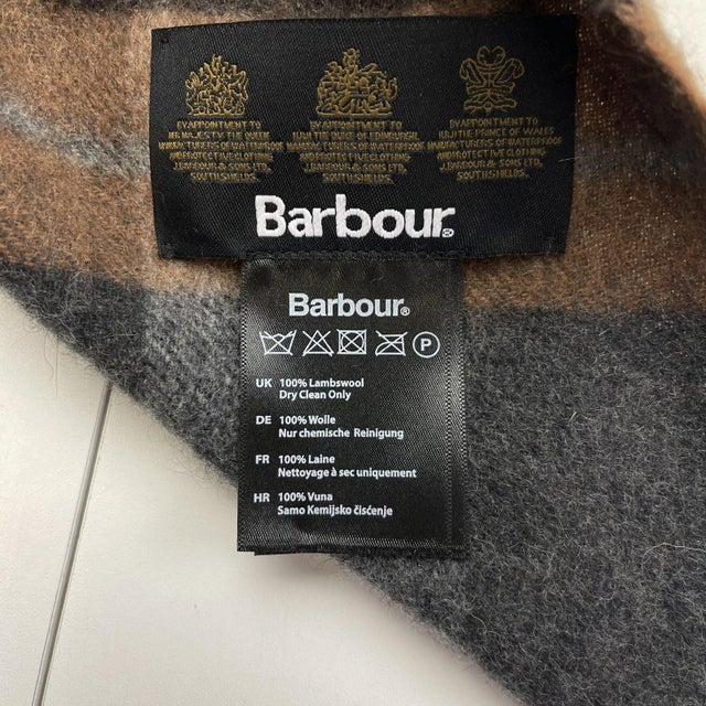Textile Late 20th Century Barbour Brown Plaid 100% Wool Scarf For Sale - Image 7 of 9