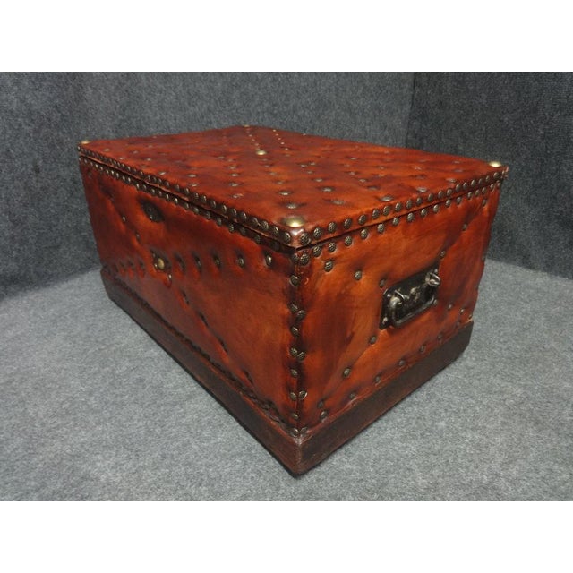 Leather Covered & Brass Studded Chest, 1870s For Sale - Image 6 of 8
