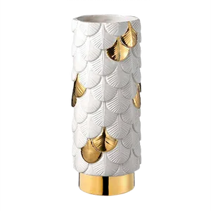 Plumage Hand-Decorated White & Gold Vase by Cristina Celestino for BottegaNove