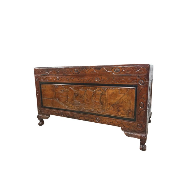 Vintage Asian Carved Wood Storage Chest With Figural Relief Panels For Sale - Image 18 of 18