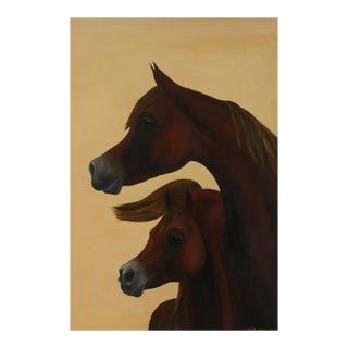 Mid Century Modern Oil Painting of Two Arabian Horses For Sale