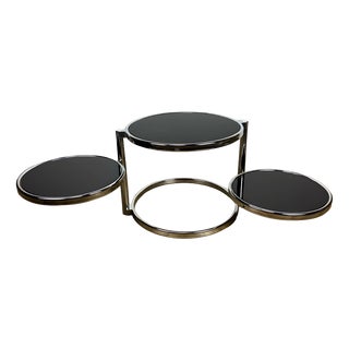 Modular Coffee Table with Rotating Black Glass Tops, 2000s For Sale