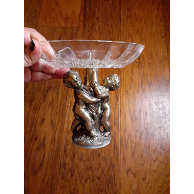 Metal 1960s Art Nouveau Brass Cherub Pedestal Trinket Bowl For Sale - Image 7 of 9