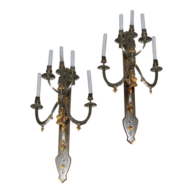Highly Steel and Gilt Bronze Mixed-Style Sconces - A Pair For Sale