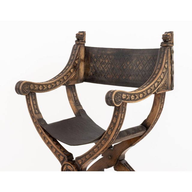 Wood Renaissance Revival Walnut Savonarola Chair For Sale - Image 7 of 11