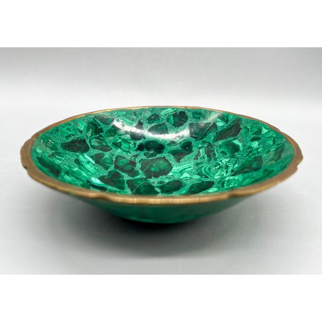 Contemporary Organic Modern Green Malachite and Brass Bowl/ Vide Roche For Sale - Image 3 of 10