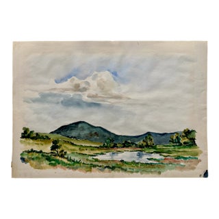 1950s Henry Emil Salloch Original Watercolor on Paper Mountain Valley Pond. For Sale