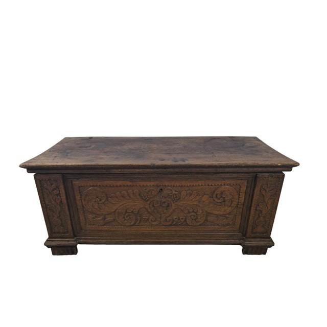 Rustic Italian Walnut Chest with Carved Grapes, 1799 For Sale - Image 3 of 10