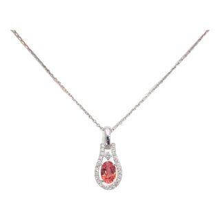 Natural Aaa Padparadscha Sapphire Pendant With Natural Diamonds: Solid 14k Gold For Sale