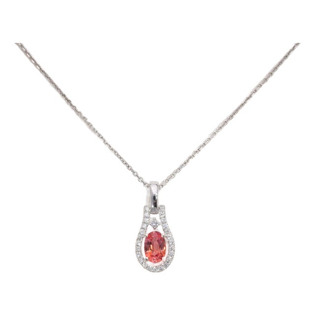 Natural Aaa Padparadscha Sapphire Pendant With Natural Diamonds: Solid 14k Gold For Sale