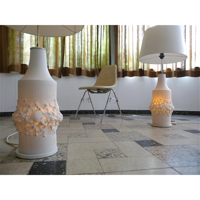 Large Bisque Relief Porcelain Table Lamps from Kaiser, 1960s, Set of 2 For Sale - Image 14 of 18