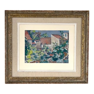 Mid Century Mediterranean Landscape Oil Painting - Edvin Ollers For Sale