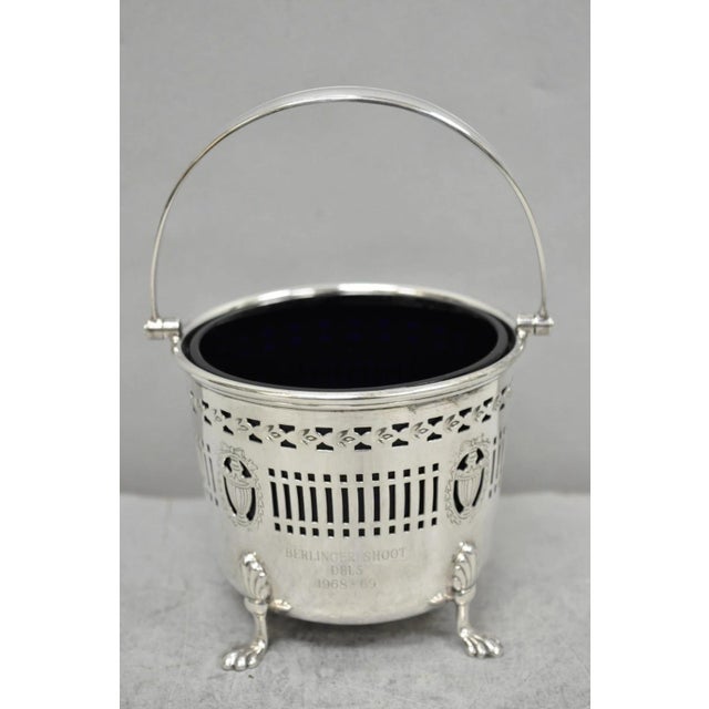 Mid 20th Century Barker Ellis English Regency Silver Plated Award Sugar Basket W/ Cobalt Blue For Sale - Image 15 of 15