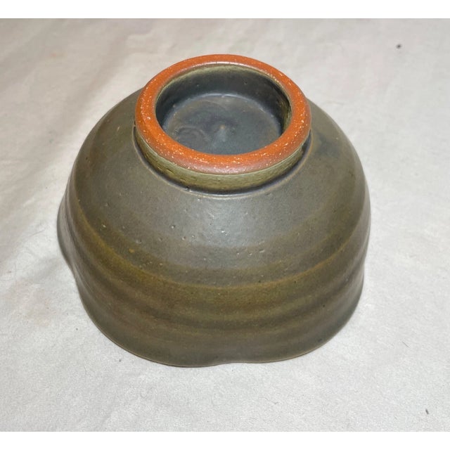 Antique Signed Japanese 3 Piece Studio Art Green Pottery Footed Vase Bowl Set For Sale - Image 16 of 18