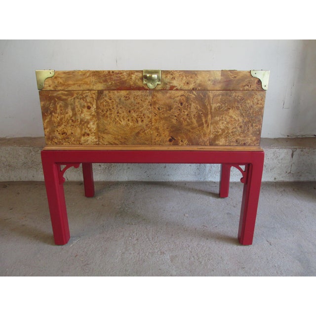 English Vintage English Style Hinged Top Burlwood Box on Stand For Sale - Image 3 of 15