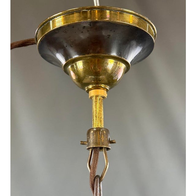 Art Deco Brass Chandelier with Opaline Glass, 1930s For Sale - Image 4 of 5