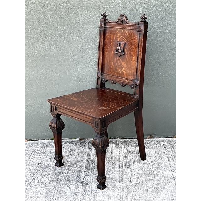 Wood Vintage English Hall Chair With Dog Motif For Sale - Image 7 of 12