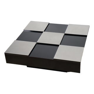Vintage Coffee Table in Lacquered Wood and Aluminum, 1970s For Sale