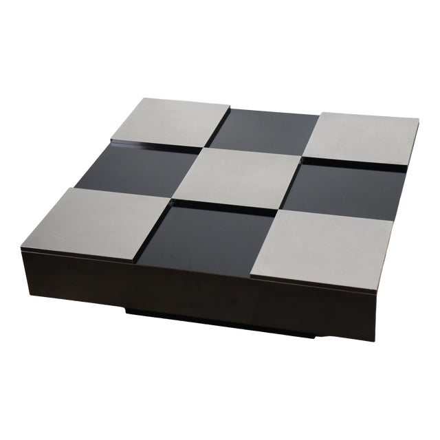 Vintage Coffee Table in Lacquered Wood and Aluminum, 1970s For Sale