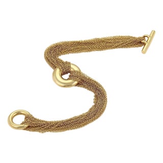Tiffany & Co. 18k Yellow Gold Circle Charm Multi strand Chain Toggle Bracelet For Sale