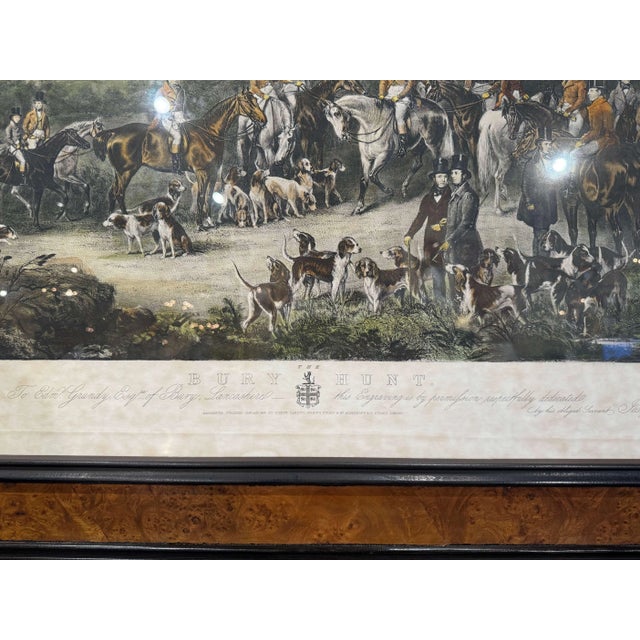 Wood 19th Century English Hand-Colored Fox Hunting Engraving “The Bury Hunt” For Sale - Image 7 of 9