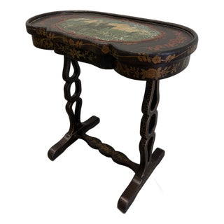 Vintage Chinoiserie Japanned Accent Table With Drawer For Sale