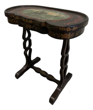 Vintage Chinoiserie Japanned Accent Table With Drawer