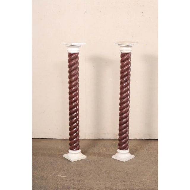 Wood Early 20th Century Italian Pair Faux-Porphyry Twist Pedestals For Sale - Image 7 of 10