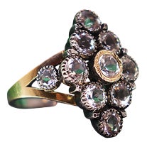 Gold and Silver Ring with Inlaid Zirconias For Sale