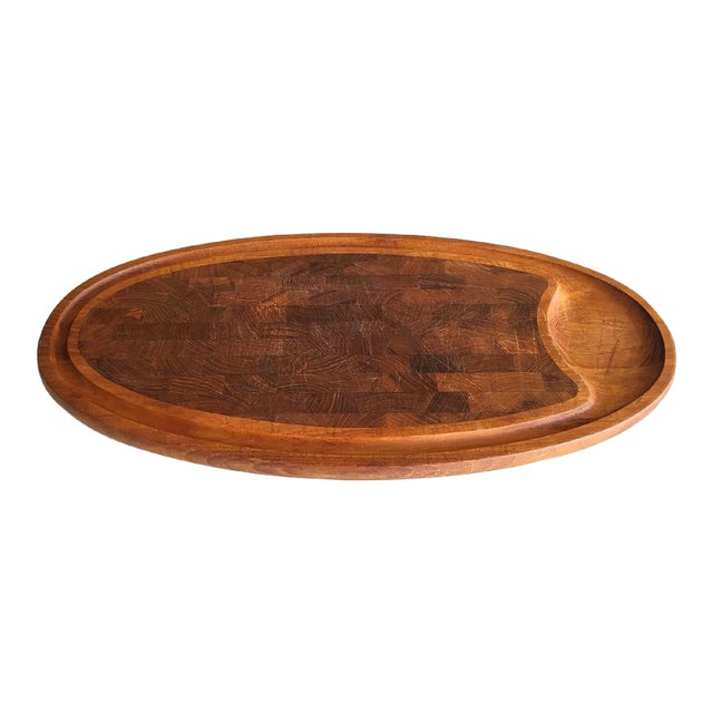 Mid Century Dansk Staved Teak Oblong Charcuterie Board Designed by Jens H. Quistgaard For Sale